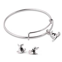 Harry Potter Silver Tone Sorting Hat Stud Earrings and Bangle Jewellery Set