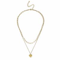 Freedom Gold Tone Stainless Steel Heart Pendant Multilayer Necklace