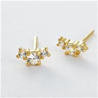 Revere Gold Plated Sterling Silver Trilogy Cubic Zirconia Stud Earrings