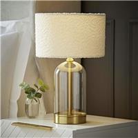 ValueLights Jessy Glass LED Table Lamp With Boucle Shade - Gold