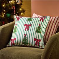 Argos Home Striped Bow and Tree Cushion Green - 43x43cm