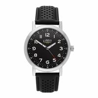 Limit Mens Black Dial Round Silver Case Black Leather Strap Watch