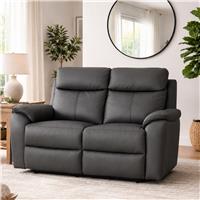 Aspire Kingsmere Leather 2 Seater Power Recliner Sofa with Metal Feet - Charcoal