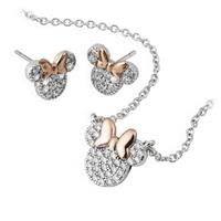 Disney Minnie Mouse Silver Plated Necklace and Stud Earrings Jewellery Set