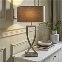 ValueLights Katniss Metal LED Large Table Lamp With Grey Shade - Silver