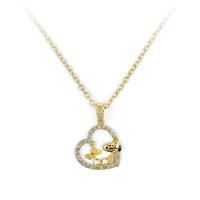 Peanuts Gold Plated Snoopy and Woodstock Heart Pendant Necklace