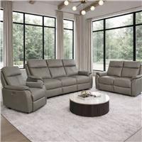 Aspire Kingsmere Leather 3, 2 & 1 Seater Power Recliner Sofa - Elephant