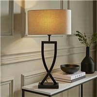ValueLights Katniss Metal LED Large Table Lamp With Oatmeal Shade - Black