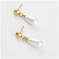 Revere Gold Plated Silver Faux Pearl Teardrop Drop Stud Earrings