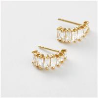Revere Gold Plated Silver Cubic Zirconia Half Hoop Stud Earrings