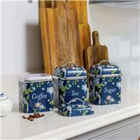 Viewquest Laura Ashley Stainless Steel Set of 3 Floral Canisters - Navy