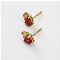 Revere Yellow Gold Plated Sterling Silver Cubic Zirconia Red Heart Stud Earrings