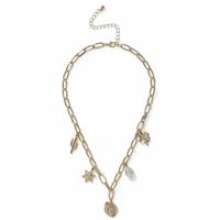 Flitzy Gold Tone Motif Charm Necklace