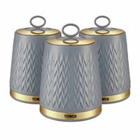 Tower Empire 1.3 Litre Stainless Steel Set of 3 Food Storage Canisters - Grey