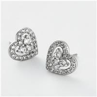 Revere Sterling Silver Heart Halo Cubic Zirconia Stud Earrings