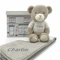 Babyblooms Personalised Frankie Bear And Baby Hooded Towel Gift Set - Grey