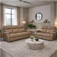 Aspire Kingsmere Leather 3 & 2 Seater Power Recliner Sofa - Mushroom