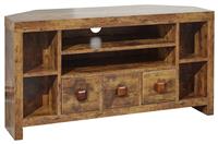 GFW Jakarta 3 Drawer Corner TV Unit - Mango Wood Effect