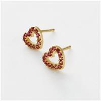 Revere Kids Gold Plated Silver Pink Cubic Zirconia Open Heart Stud Earrings