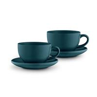 Barbary & Oak Nattura Set of 2 Stoneware Americano Cup & Saucer - Blue