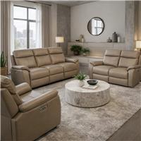Aspire Kingsmere Leather 3, 2 & 1 Seater Power Recliner Sofa - Mushroom
