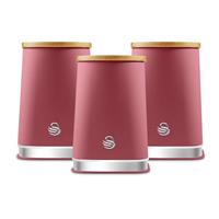 Swan Nordic 1.5 Litre Cast Iron Set of 3 Kitchen Storage Canisters - Pink