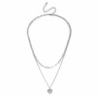 Freedom Silver Tone Stainless Steel Heart Pendant Multilayer Necklace