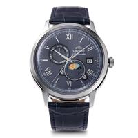 Orient Bambino Sun And Moon Men's Blue Leather Strap Watch