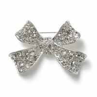 Freedom Silver Tone Crystal Bow Brooch