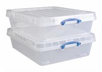 Really Useful Plastic Set of 2 Underbed Wheeled Storage Boxes - Clear