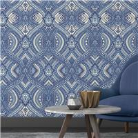 Hoopla Walls Ogee Damask Navy Wallpaper