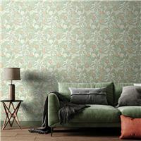 Hoopla Walls Seaweed Garden Sage Apricot Wallpaper