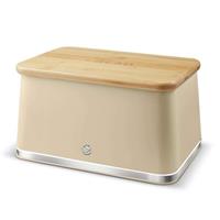 Swan Nordic Iron Body & Acacia Wood Lid Bread Bin - Cream