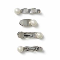 Freedom Silver Tone Mismatch Pearl Hair Clips - Pack of 4