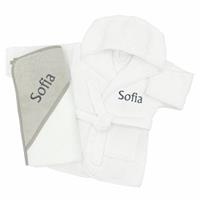 Babyblooms Personalised Bathrobe And Baby Hooded Towel Gift Set - Grey