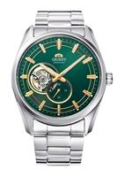 Orient Stretto Semi Skeleton Green Dial Men's Silver Bracelet Watch