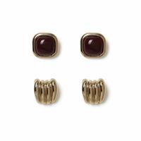 Freedom Burgundy and Ribbed Stud Earrings - Set of 2