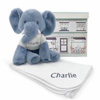 Babyblooms Personalised Esme Elephant Soft Toy And Baby Snuggle Wrap Gift Set