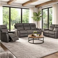 Aspire Kingsmere Leather 3, 2 & 1 Seater Power Recliner Sofa - Charcoal
