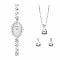 Sekonda Ladies White Dial Silver Tone Bracelet Watch and Jewellery Gift Set