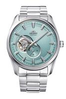 Orient Stretto Semi Skeleton Turquoise Dial Men's Silver Bracelet Watch