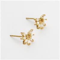 Revere Gold Plated Silver Floral Marquise Cubic Zirconia Stud Earrings