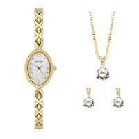 Sekonda Ladies White Dial Gold Tone Bracelet Watch and Jewellery Gift Set