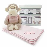 Babyblooms Personalised Morris Monkey Soft Toy And Snuggle Wrap Gift Set