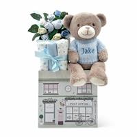 Babyblooms Personalised Bear And Welcome Baby Hamper - Blue
