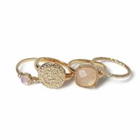 Freedom Gold Tone Pack of 4 Pink Semi-Precious Stacking Rings - Large