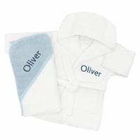 Babyblooms Personalised Bathrobe And Baby Hooded Towel Gift Set - Blue