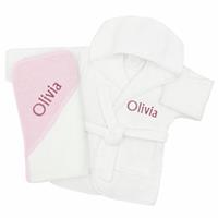 Babyblooms Personalised Bathrobe And Baby Hooded Towel Gift Set - Pink