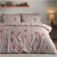 Catherine Lansfield Christmas Gingerbread Stripe Pink Bedding Set - Single