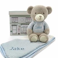 Babyblooms Personalised Frankie Bear And Baby Hooded Towel Gift Set - Blue